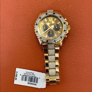 MICHAEL KORS EVEREST GOLD TONE BLACK GLITZ WATCH